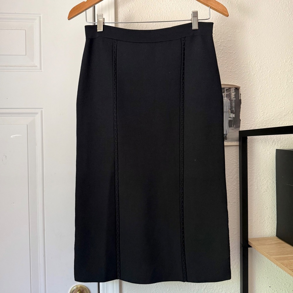 JONATHAN SIMKHAI black chunky knit straight pencil midi skirt